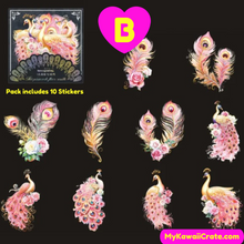 Colorful Feathers Peacocks Laser Gold Decorative Stickers 10 Pc Set