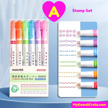 Stamps Lines Roller Tip Multicolor Highlighters 6 Pc Set