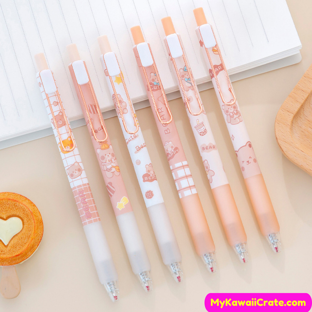 Cute Click Pen Leaf & Cartoon Bear Pen 1pc or 4pc Cute Kawaii Pens