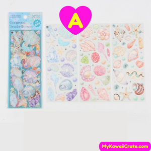 Charming Planet Seashells Decorative Stickers 3 Sheets Set