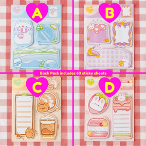 Cute Kawaii Animals Sticky Notes 4 Packs Set