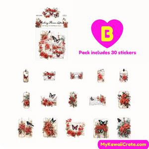 Gorgeous Oriental Retro Style Blooming Designs Decorative Stickers 30 Pc Pack