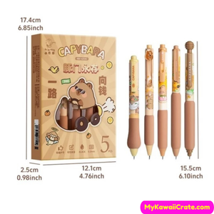 Kawaii Capybara Adventures Soft Grip Retractable Gel Pens 5 Pc Set