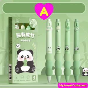 Kawaii Cartoon Panda Capybara Dessert Soft Grip Retractable Gel Pens 4 Pc Set