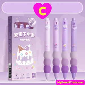 Kawaii Cartoon Panda Capybara Dessert Soft Grip Retractable Gel Pens 4 Pc Set