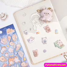 Kawaii Cute Cats 3D Puffy Stickers with Squishy Pendant 2 Sheets Set