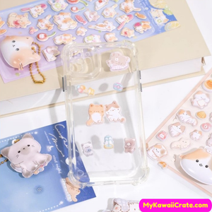 Kawaii Cute Cats 3D Puffy Stickers with Squishy Pendant 2 Sheets Set