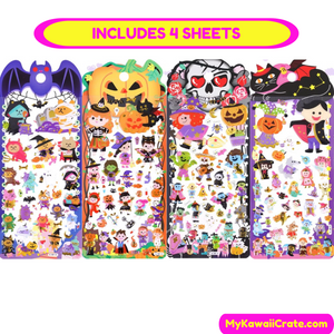 Kawaii Fun Halloween Crystal Gilding Stickers 4 Sheets Set