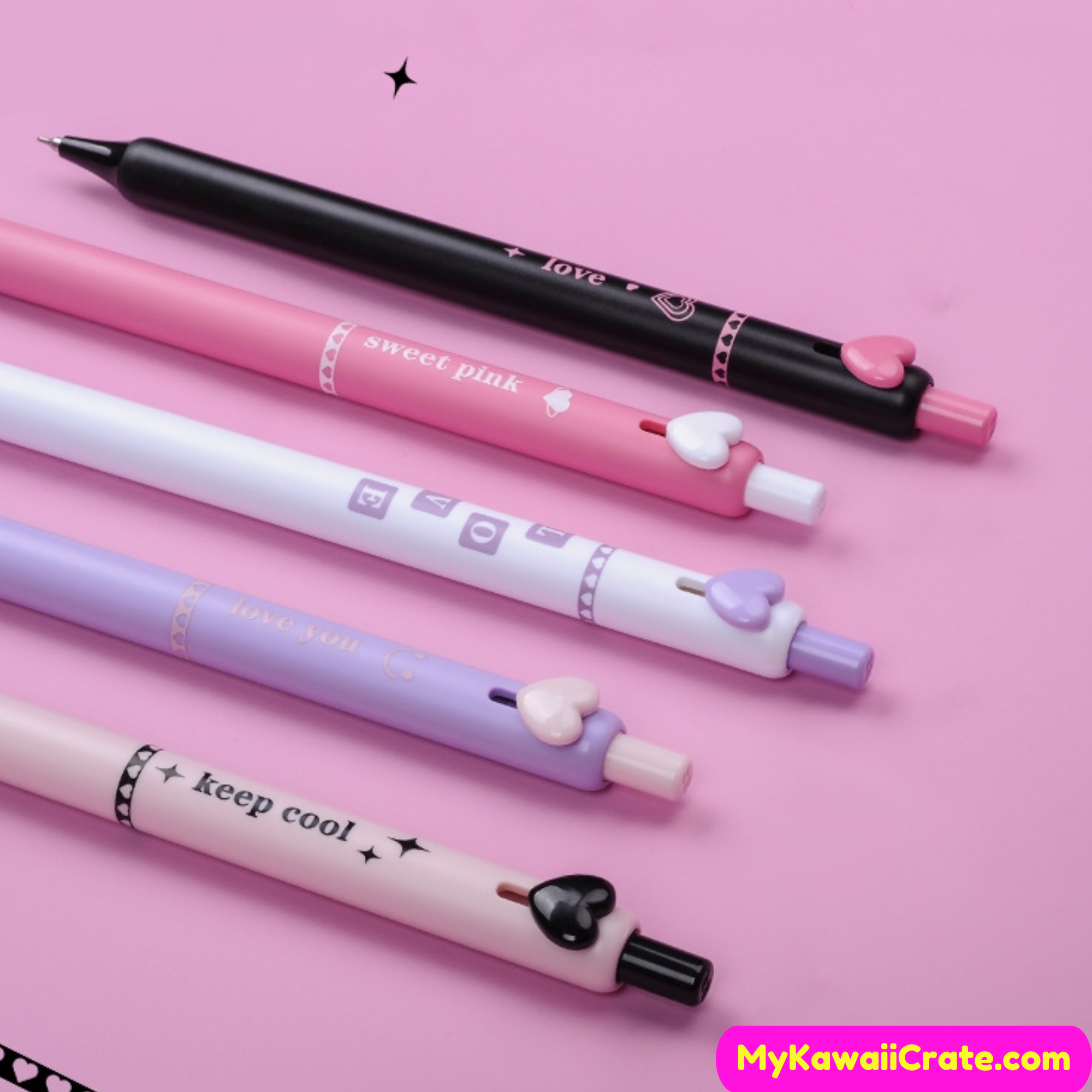 Kawaii Eternity Love Retractable Gel Pens 4 Pc Set Cute Pen Set, Black Ink  Fine Tip Retractable Pen, Pretty Pen Gift for Her, Gift Pen Set 