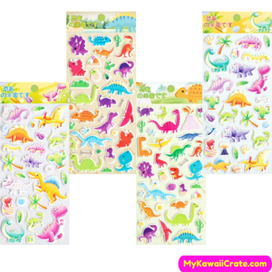 Kawaii Jurassic Dinosaurs 3D Puffy Stickers 4 Sheets Set