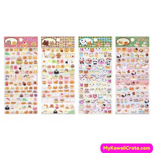 Kawaii Pastry Bears Cute Food Puffy Stickers 4 Sheets Set