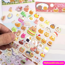 Kawaii Pastry Bears Cute Food Puffy Stickers 4 Sheets Set