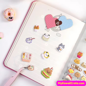 Kawaii Pastry Bears Cute Food Puffy Stickers 4 Sheets Set