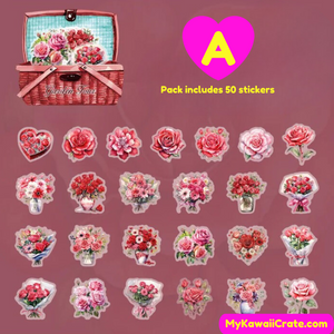 Kawaii Spring Flowers Basket Decorative Stickers 50 Pc Pack