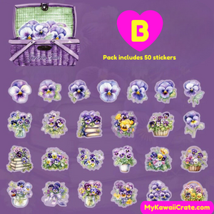 Kawaii Spring Flowers Basket Decorative Stickers 50 Pc Pack