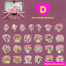 Kawaii Spring Flowers Basket Decorative Stickers 50 Pc Pack