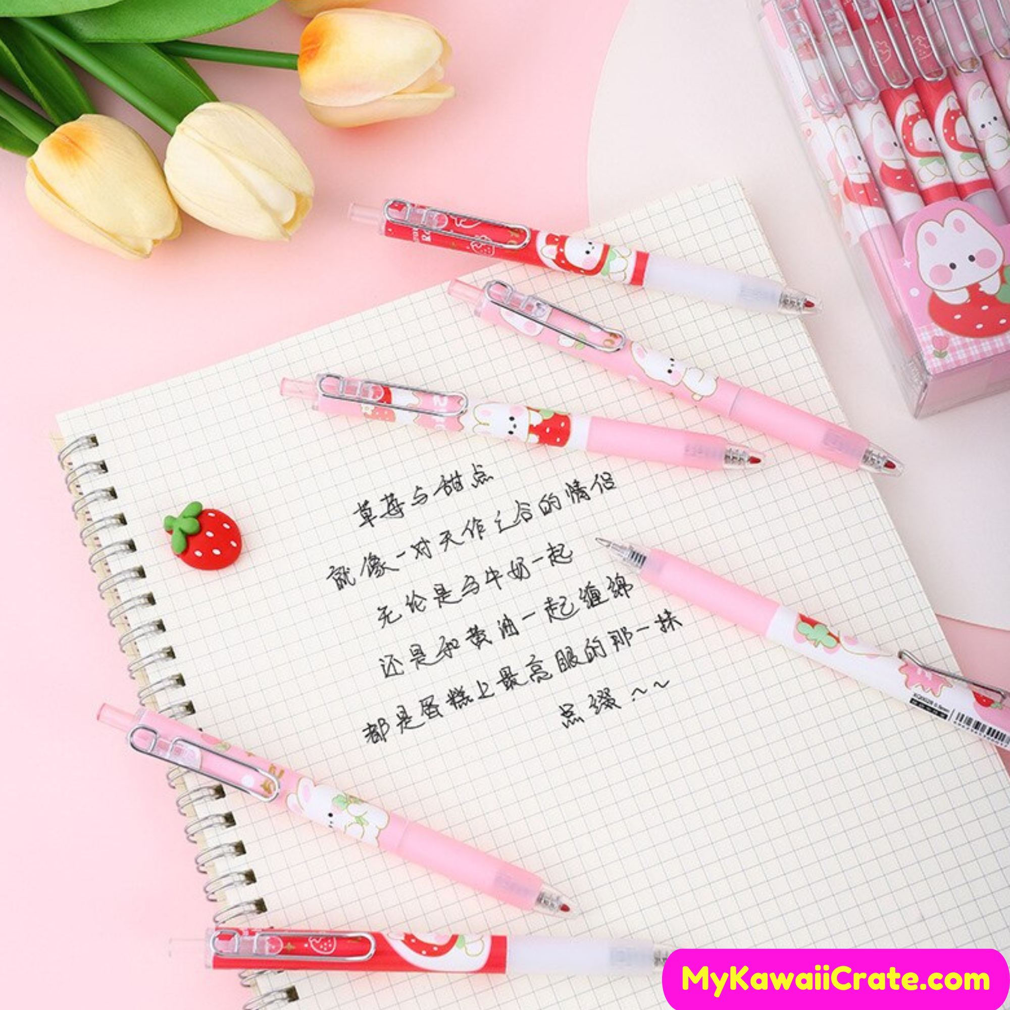6pcs/set, Retractable Gel Pen, Pink Planner Pens, Kawaii