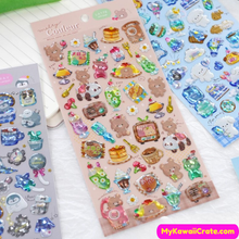 Kawaii Sweet Cartoon Animals 3D Crystal Decorative Stickers 3 Sheets Set