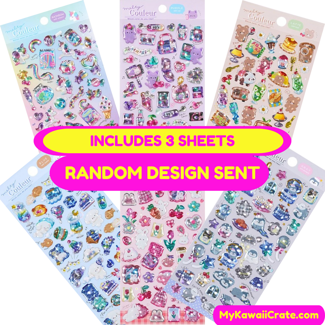 Kawaii Sweet Cartoon Animals 3D Crystal Decorative Stickers 3 Sheets Set