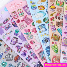 Kawaii Sweet Cartoon Animals 3D Crystal Decorative Stickers 3 Sheets Set