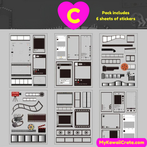 Photo Film Camera Frames Social Media Photography Stickers 6 Sheets Set