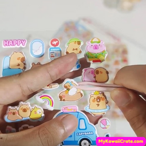 The Busy Life of a Capybara 3D Puffy Stickers 4 Sheets Set