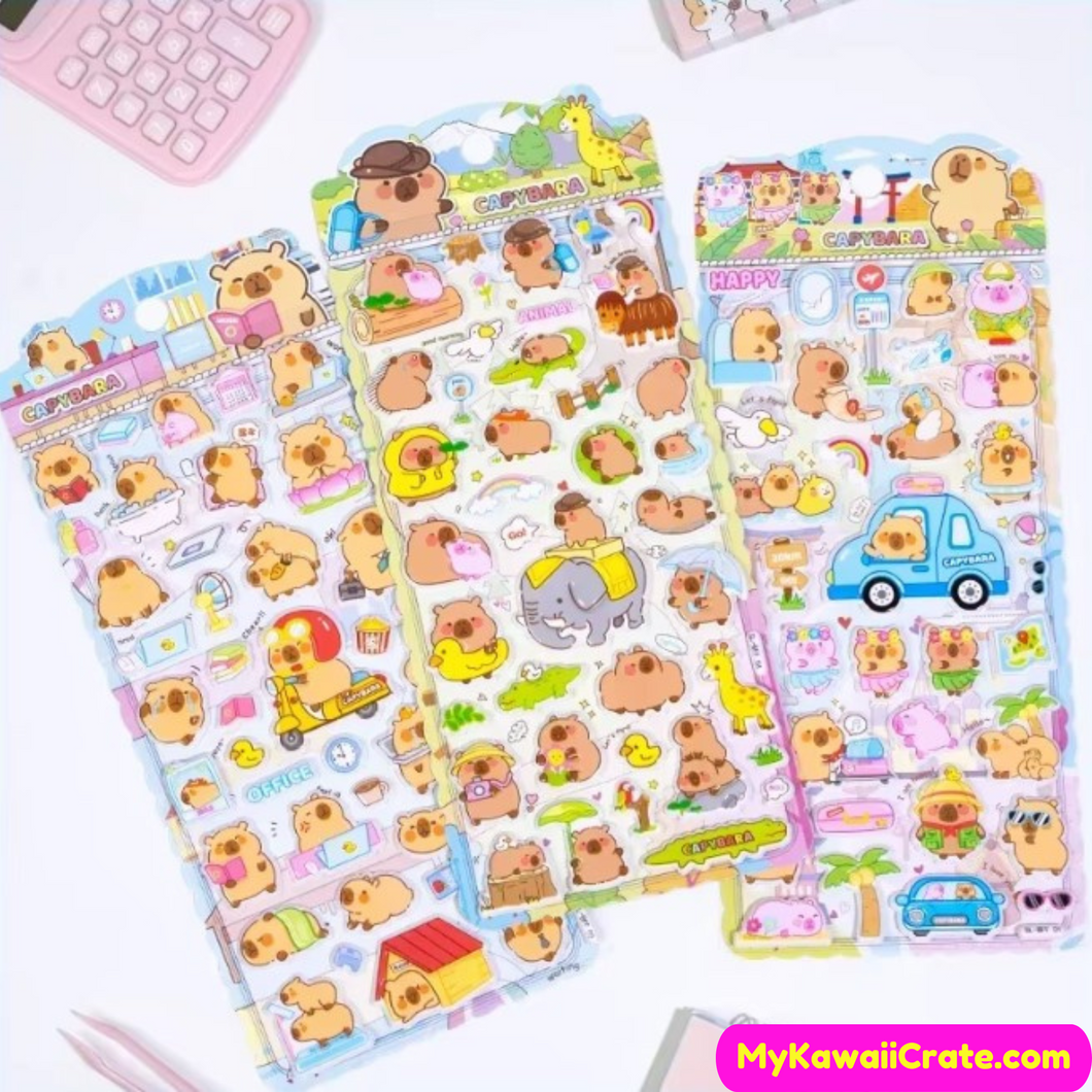 Capybara puffy stickers