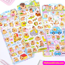 The Busy Life of a Capybara 3D Puffy Stickers 4 Sheets Set