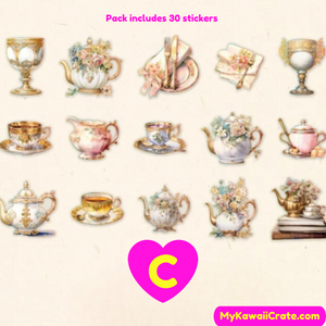 Vintage Style Tea in the Garden Shell Light Decorative Stickers 30 Pc Pack