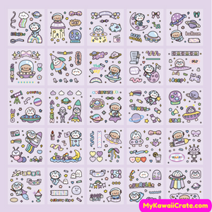 Kawaii Cat Rabbit Space Travel Adventures Decorative Stickers 100 Sheets Gift Set