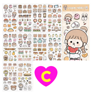 Kawaii Girl and Animal Friends Stickers 10 Sheets Set