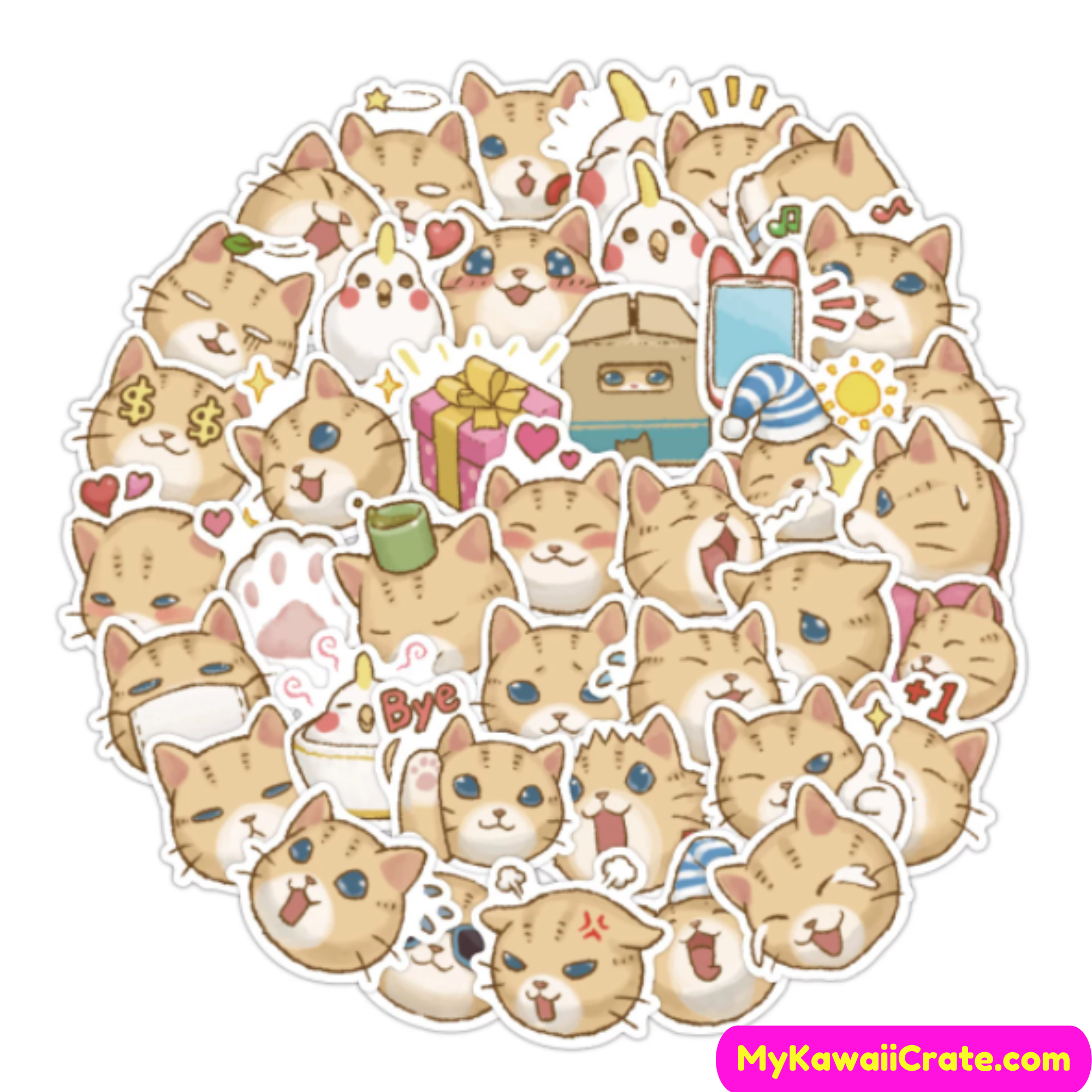 Kawaii Naughty Cat Waterproof Stickers, Funny Cat Stickers – MyKawaiiCrate
