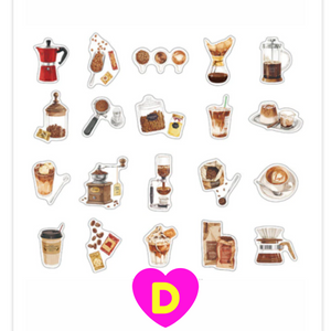 Retro Style Bakery Coffee Lounge Stickers 40 Pc Pack