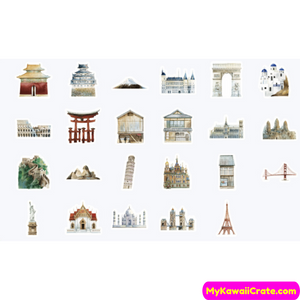 45 Pc Pack World Architecture History Stickers ~ Monument Buildings Stickers