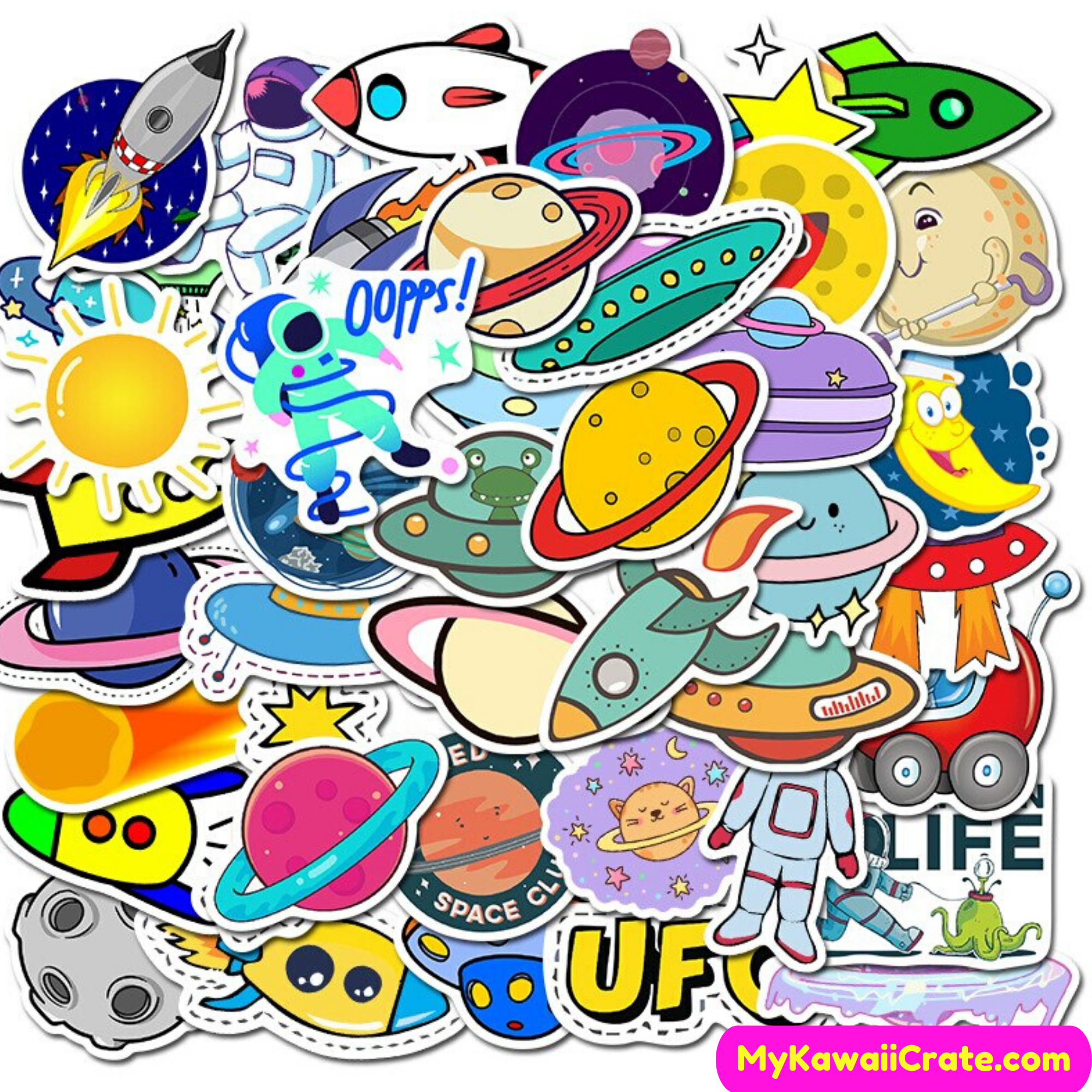 Planet Astronaut UFO Alien Big Stickers, Kawaii Laptop Stickers