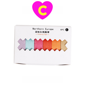 6 Pc Rainbow Colors Washi Tape Set