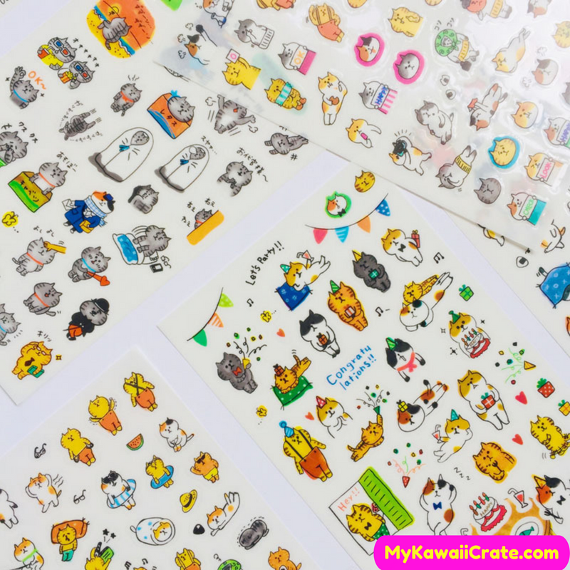 Funny Cat Adventures Stickers, Kawaii Stickers, Cat Stickers