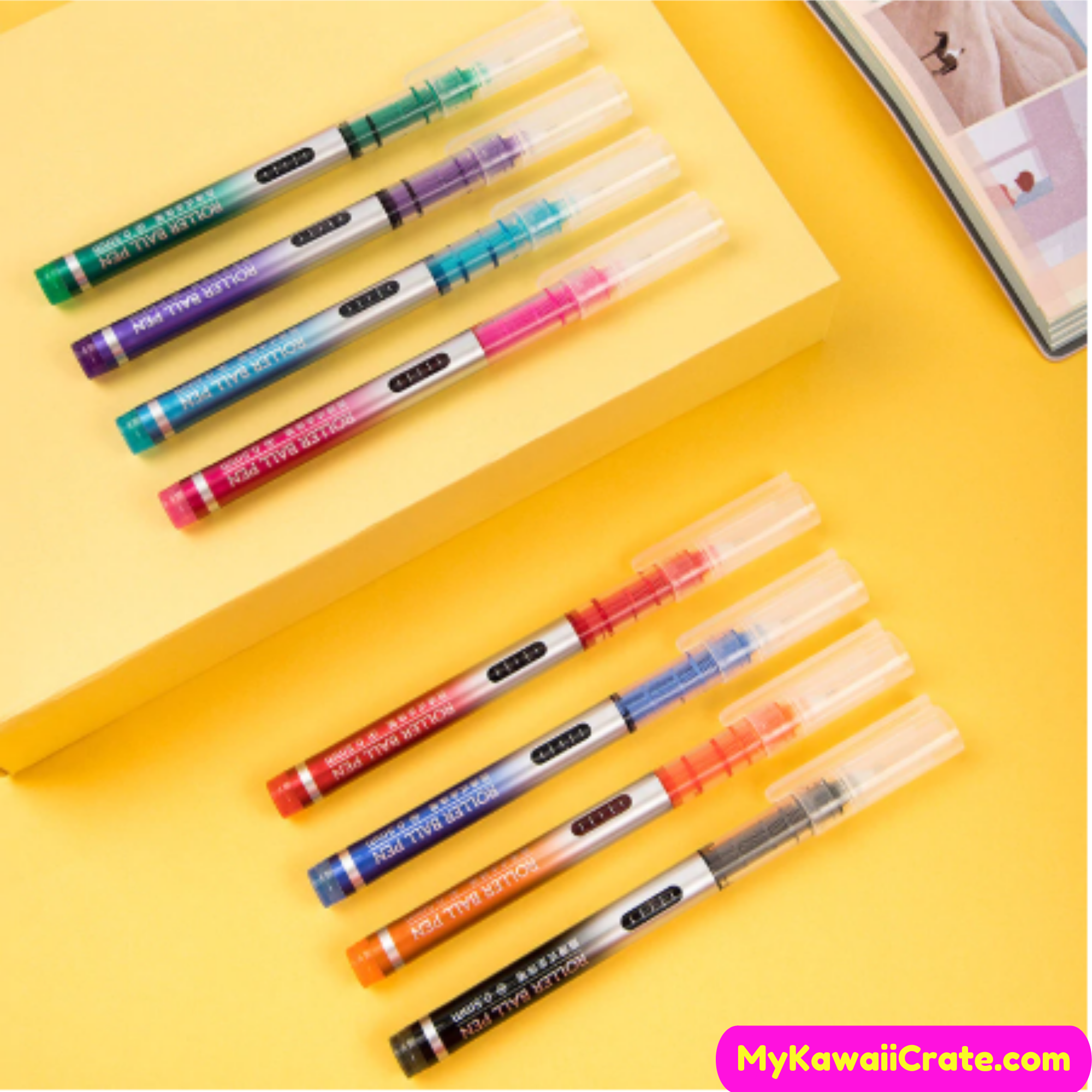8 Pc Pack Bright Colors Quick Dry Fine Tip Roller Ball Pens – MyKawaiiCrate