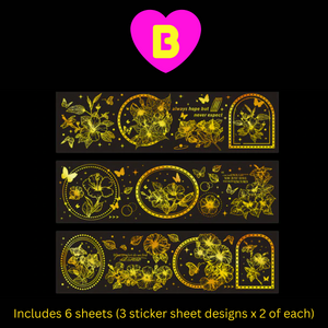 Black and Gold Ethereal Garden Decorative Stickers 6 Sheets Set