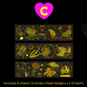 Black and Gold Ethereal Garden Decorative Stickers 6 Sheets Set