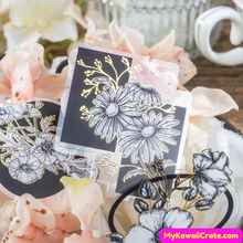 Black and White Gold Flowers Decorative Stickers 30 Pc Pack