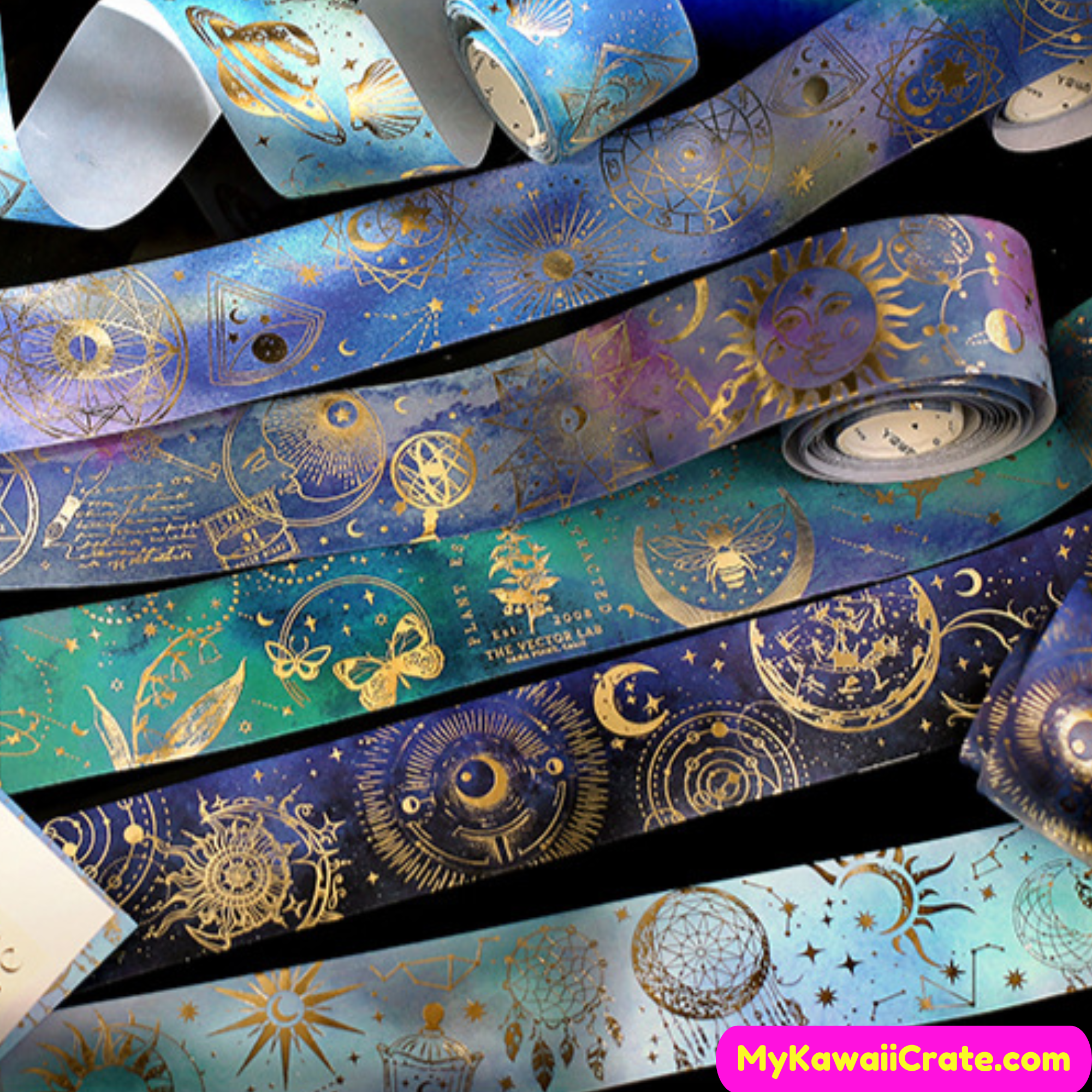 Silver Foil Celestial Washi Tape / Starry Night Washi / Moon and Planets /  Decorative Masking Tape / Gift for Crafter / Galaxy Washi Tape 