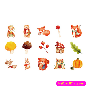 Cute Animals Mushroom Forest Decorative Stickers 45 Pc Set