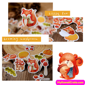 Cute Animals Mushroom Forest Decorative Stickers 45 Pc Set