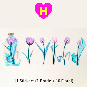 Delicate Bottled Flowers Oversized Stickers 11 Pcs Pack