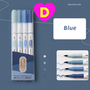 Double Tip Brush and Line Art Markers 4 Pc Set