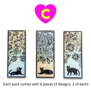 Kawaii Black Cat Moonlight Bookmarks 6 Pc Set