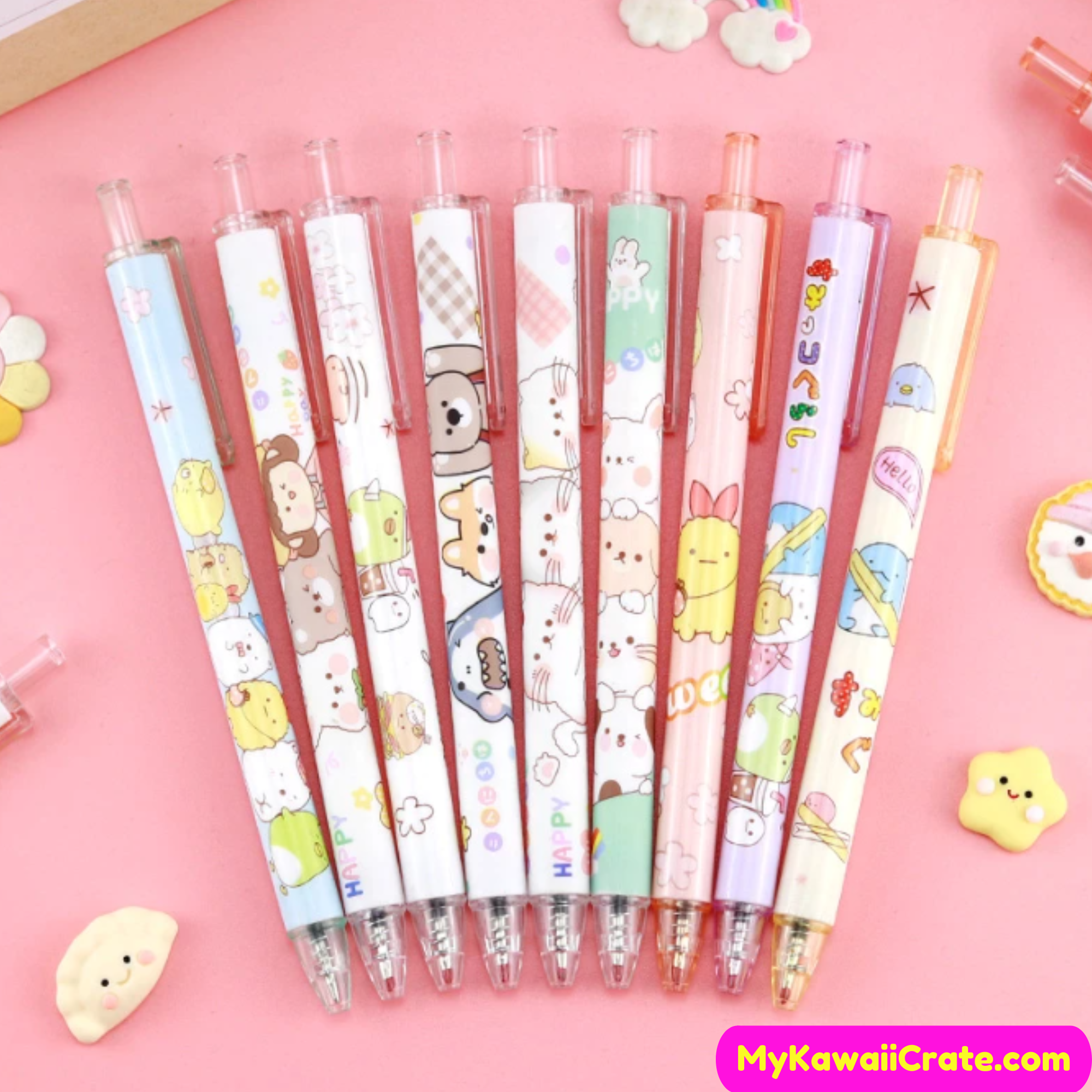 Kawaii Cartoon Animals Retractable Gel Pens, Cute Pen Set – MyKawaiiCrate