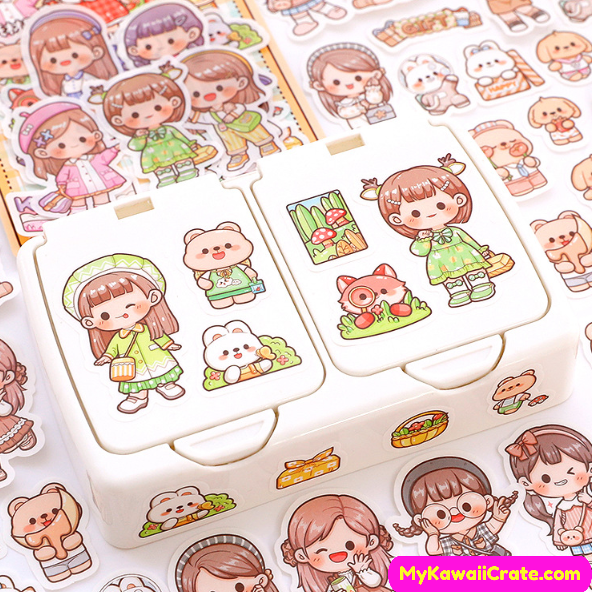 Kawaii Cartoon Little Girls Decorative Stickers Set, Cute Girl