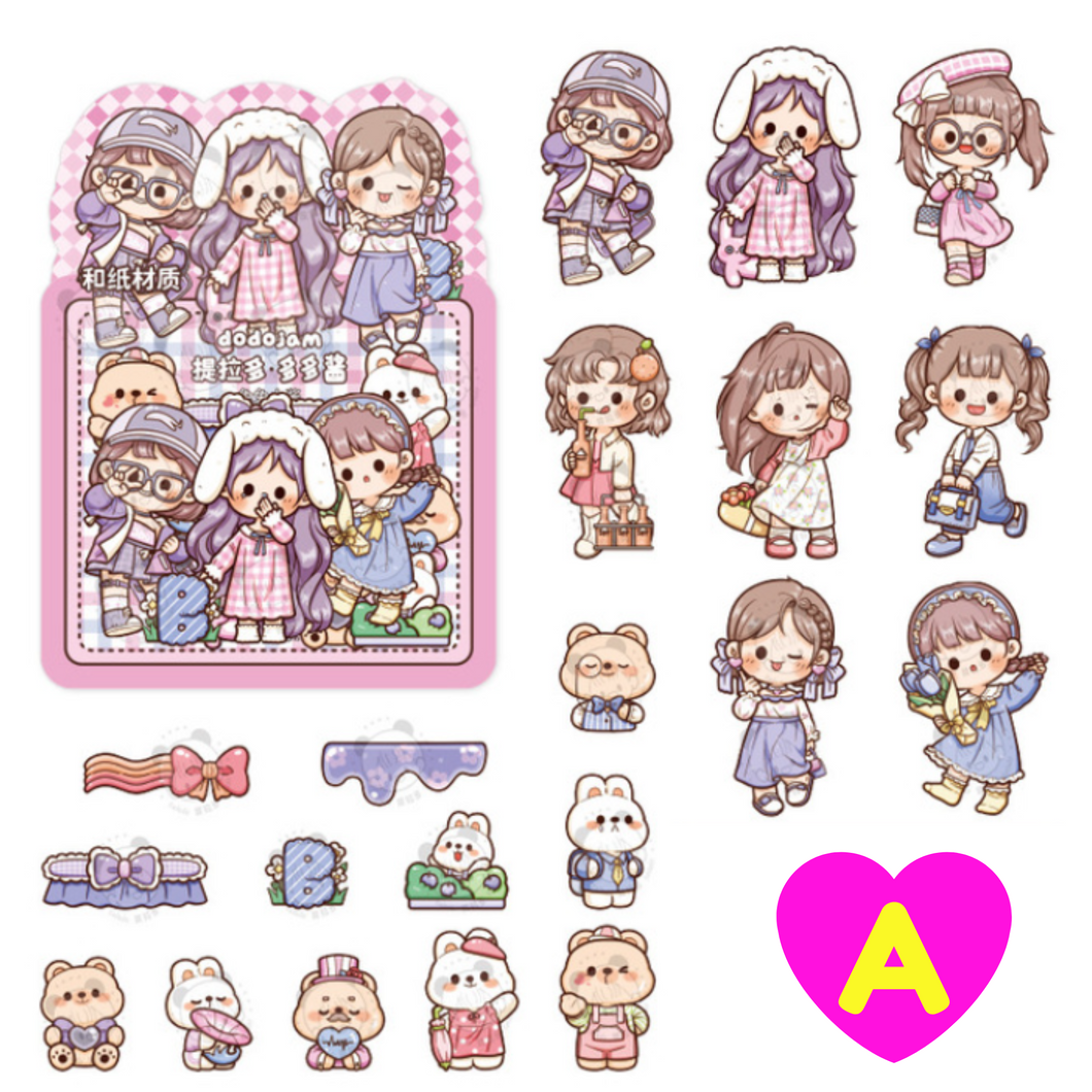 Kawaii Cartoon Little Girls Decorative Stickers 40 Pc Set